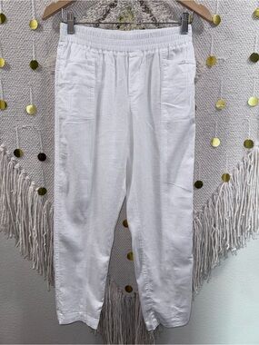 Linen Blend Elastic-Waist  Pants